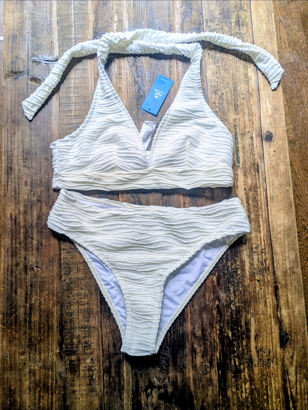 Cupshe White Ruffle Bandeau Bikini Set